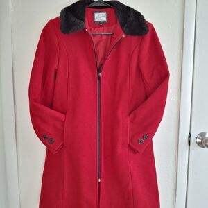Rothschild Vintage Red Wool Blend Coat with Faux Fur Collar